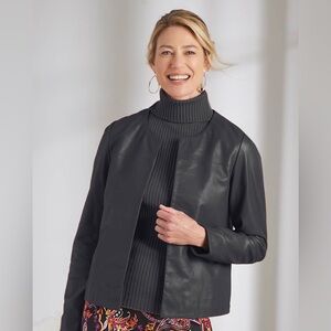 NWOT! Genuine LEATHER Leather Open Front Jacket, BLACK